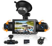 Motorsi Mirror Dash Cam 4 Canales Delantera Trasera, Cámara de Espejo Retrovisor con Tarjeta de 64GB/G-Sensor/Monitorización de Aparcamiento/Visión Nocturna/24H Modo Aparcamiento +Cámara Trasera 1080P