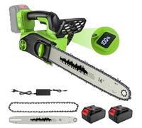 Motosierra Bateria 16 Pulgadas, Motosierra Eléctrica de 2200W con 2 x 4.0Ah Batería, Pantalla LCD, Tensión sin Herramientas en un Paso et Lubricación Automática de Aceite de Bomba, para Podar Árboles