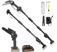 Motosierra Bateria 2-en-1, 6'' Sierra Electrica Podar Arboles con Bateria de 1500mAh, Podadora de Altura, Telescópica Hasta 225cm, Motosierra Eléctrica para Cortar Ramas Y Hochentaster (con 1 Batería)