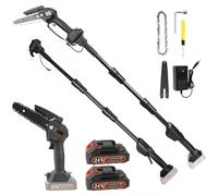 Motosierra Bateria 2-en-1, 6'' Sierra Electrica Podar Arboles con Bateria de 1500mAh, Podadora de Altura, Telescópica Hasta 225cm, Motosierra Eléctrica para Cortar Ramas Y Hochentaster (con 2 Batería)
