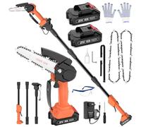 Motosierra Bateria con Pértiga, 6" Motosierra Bateria sin Cable & 1.8M Sierra de Podar Telescópica 2 en 1, Podadora de Pértiga con 2 Cadenas, Gafas, Guantes para Podar Arboles Patio de Jardín árboles