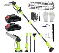 Motosierra Bateria con Pértiga, 6" Motosierra Bateria sin Cable & 1.8M Sierra de Podar Telescópica 2 en 1, Podadora de Pértiga con 4 Cadenas, Gafas, Guantes para Podar Arboles Patio de Jardín árboles