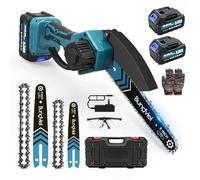 Motosierra con batería, 880 W, motor sin escobillas, mini motosierra compatible con batería Makita de 18 V, con 2 baterías de 4 Ah, motosierra manual de 6/8 pulgadas para cortar madera, jardín y ramas
