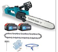 Motosierra con batería, repuesto para Makita, motosierra de una sola mano, con batería de 2 x 5500 mAh, motosierra inalámbrica de 12 pulgadas, pequeña motosierra manual para cortar árboles