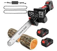 Motosierra de batería de 12 pulgadas, motosierra eléctrica inalámbrica con 2 x 1300 mAh baterías, lubricación automática, 2 cadenas, motosierra 800 W para madera y jardín