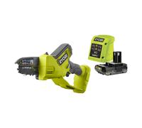 RYOBI - Motosierra de Mano Brushless 18V ONE+ - Barra 10 cm - Herramienta Compacta de Poda de Ramas - Tensor de Cadena sin Herramientas - Ambidiestro - Batería 2,0 Ah y Cargador 1,5 A - RY18PSX10A-120