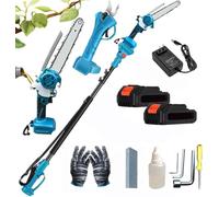 Motosierra eléctrica 4 en 1 sin escobillas, mini motosierra inalámbrica de 8 pulgadas con pértiga de extensión de 1,25-2,2 pulgadas, 2 baterías de 1,3 Ah, cortadora de ramas, podadora de árboles
