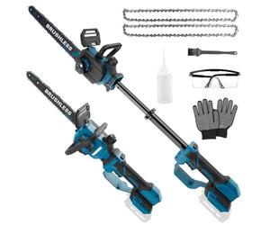 Motosierra Eléctrica de Pértiga Telescópica, 12 Pulgadas Mini Motosierra Bateria, 2-en-1 Sierra Electrica Podar Arboles, Podadora de Altura, Compatible con Makita 21V (Batería No Incluida)