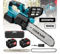 Motosierra Eléctrica Inalámbrica de 1500W y 12 Pulgadas, Herramienta Eléctrica Portátil para Trabajos de Madera y Jardinería, Compatible con Batería Makita de 18V 1 Battery 12 pulgadas