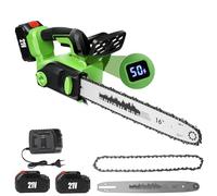 Motosierra eléctrica inalámbrica de 2200 W, 16 pulgadas, con 2 pilas de 2 x 2000 mAh, con pantalla de potencia LCD, con inyector de lubricante y 2 cadena de repuesto, para jardín