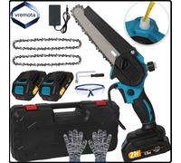 Motosierra Eléctrica Inalámbrica Vremota de 6 Pulgadas con Lubricador, Herramienta Eléctrica para Cortar Madera, Podar y Troncos, Compatible con Batería Makita de 21V Azul