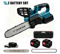 Motosierra eléctrica sin escobillas de 12 pulgadas, 1500W, recargable, inalámbrica, portátil, herramienta eléctrica de corte para carpintería y jardinería, para batería Makita 2 BATTERY