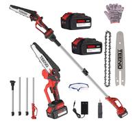 motosierra eléctrica TEENO,Sierra Electrica Podar Arboles 2 en 1, cortadora de ramas telescópica eléctrica, pértiga telescópica, 6 pulgadas, batería 2 * 4000 mAH