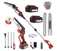motosierra eléctrica TEENO,Sierra Electrica Podar Arboles 2 en 1, cortadora de ramas telescópica eléctrica, pértiga telescópica, 6 pulgadas, batería 2 * 4000 mAH