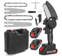 Motosierra Mini Inalámbrico 4/6 Pulgadas, Eléctrico Recargable Con 2 Baterías y Bloqueo de Seguridad, Moir Sin Escobillas, Corte de Madera, Ramas de Tamaño, Uso de Mano Principal Negro