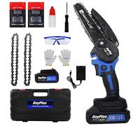 Motosierra sin escobillas de 6 pulgadas, mini motosierra con batería, portátil, inalámbrica, con 1 batería, 2 cadenas, motosierra manual con batería para jardín, tijeras de podar, árbol, corte de
