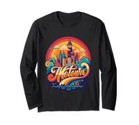 Motown Detroit City Skyline Vintage Inspired 70s Lovers Manga Larga