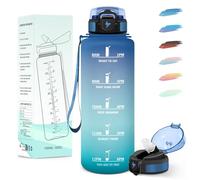 Motswedi Borraccia 1,5 litri, con Pajita, Cantimplora, con Marcador de Tiempo, Botella agua Gimnasio, a Prueba de Fugas, Cantimplora Gym, para Deporte, Yoga, Ciclismo, Oficina, Azul Verde