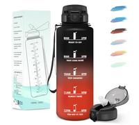 Motswedi Borraccia 1,5 litri, con Pajita, Cantimplora, con Marcador de Tiempo, Botella agua Gimnasio, a Prueba de Fugas, Cantimplora Gym, para Deporte, Yoga, Ciclismo, Oficina, Negro Rojo
