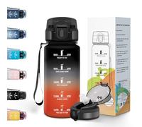 Motswedi Botella agua 0.5l, Botella agua con Pajita, A Prueba de Fugas, Cantimplora Gimnasio, con Marcador de Tiempo, Cantimplora Deporte, para Deporte, Universidad, Oficina, Sport - Negro&Rojo