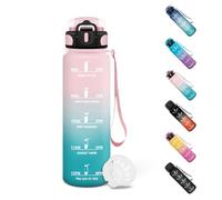 Motswedi Botella Agua 0.5l, Botella Agua Gimnasio, Diseño de Cerradura a Prueba de Fugas, Cantimplora Plastico, Con Marca de Tiempo, Cantimplora para Escuela, Yoga, Deportes, Viajes - Rosa&Cian