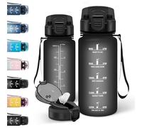 Motswedi Botella Agua 0.5l, Con Paja, Botella Agua Gimnasio, A Prueba de Fugas, Cantimplora, Botellas Motivacional con Marcador de Tiempo, Cantimplora Deporte, para Escuela, Viajar - Negro