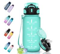 Motswedi Botella Agua, 0.5L Sin BPA, Botella Agua Niños con Pajita, Reutilizable, a Prueba de Fugas, Cantimplora para Gym, Oficina, Escuela, Yoga, Azul Verde