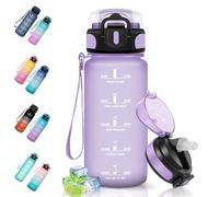 Motswedi Botella Agua, 0.5L Sin BPA, Botella Agua Niños con Pajita, Reutilizable, Botella Agua Gimnasio, a Prueba de Fugas, Botella de Agua, Cantimplora para Gym, Oficina, Escuela, Yoga, Morado Claro
