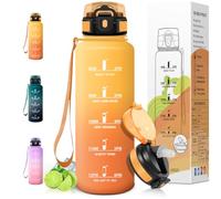 Motswedi Botella Agua 1.5 L, con pajita, Botella Agua Gimnasio, a Prueba de Fugas, Cantimplora Marca de Tiempo, Reutilizable, para Gym, Bicicleta, Camping, Amarillo Lago Naranja