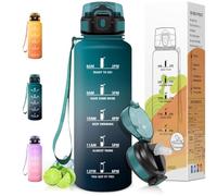 Motswedi Botella Agua 1.5 L, con pajita, Botella Agua Gimnasio, a Prueba de Fugas, Cantimplora Marca de Tiempo, Reutilizable, para Gym, Bicicleta, Camping, Verde Oscuro Gris