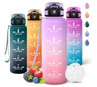 Motswedi Botella agua 1.5 litro, a Prueba de Fugas, Cantimplora, Reutilizable, Botella agua Gimnasio, con Marcador de Tiempo, botellas Gym para Deportes, Oficina, Gym, Yoga, Púrpura claro&Rosa