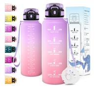 Motswedi Botella Agua 1.5 litro, a Prueba de Fugas, Cantimplora, Sin BPA, Botella Agua Gimnasio, con Marca de Tiempo, Botellas, Cantimplora para Bicicleta, Yoga, Oficina, Violeta Claro & Rosa Claro