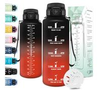 Motswedi Botella agua 1.5 litro, Reutilizable, Cantimplora, a Prueba de Fugas, Botella agua Gimnasio, con Marcador de Tiempo, botellas Gym para Deportes, Gym, Yoga, Oficina, Negro Rojo