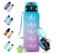 Motswedi Botella Agua, 1.5L Sin BPA, Botella Agua Gimnasio con Pajita, Reutilizable, Botella de Agua, a Prueba de Fugas, Cantimplora, Botella Gimnasio para Gym, Escuela, Yoga, Camping, Azul Morado