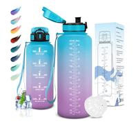 Motswedi Botella Agua, 1.5L sin BPA, Botella de Agua, Reutilizable, Cantimplora, con Marcador de Tiempo, Botella Agua Gimnasio, Botella para Niños, Deporte, Running, Gimnasio, Bicicleta, Azul Morado