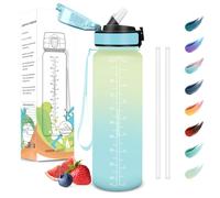 Motswedi Botella Agua 1 L, Sin BPA, Botella Agua con Pajita, Reutilizable, Botella Agua Gimnasio, a Prueba de Fugas, Botella de Agua, Cantimplora para Gym, Oficina, Escuela, Blanquecino Azul Claro