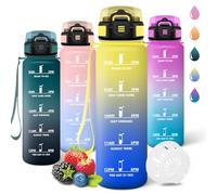 Motswedi Botella agua 1 litro, a Prueba de Fugas, Cantimplora, Reutilizable, Botella agua Gimnasio, con Marcador de Tiempo, botellas Gym para Yoga, Oficina, Gym, Amarillo&Azul