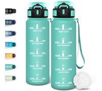 Motswedi Botella agua 1 litro, con Marcador de Tiempo, Botella agua Gimnasio, a Prueba de Fugas, Cantimplora, Cantimplora 1l, para Gym, Deportes, Oficina, Azul Verde-3245C