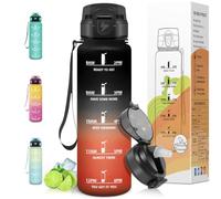 Motswedi Botella Agua 1 litro, con pajita, Botella Agua Gimnasio, a Prueba de Fugas, Cantimplora Marca de Tiempo 1 L, Reutilizable, para Gym, Bicicleta, Camping, Negro Rojo