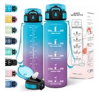 Motswedi Botella Agua 1 litro, con Pajita, Cantimplora, a Prueba de Fugas, Botella Agua Gimnasio, con Marcador de Tiempo, Cantimplora 1l, para Bicicleta, Yoga, camping, Deportes, Azul Morado