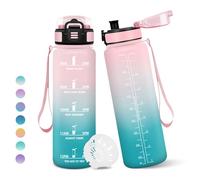 Motswedi Botella Agua, 1 litro Libre de BPA, Botella Agua Gimnasio, Con Marca de Tiempo, Botellas de Agua, Diseño de Cerradura a Prueba de Fugas, Botellas de Agua Para Niños para Deportes - Rosa&Cian