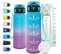 Motswedi Botella agua 1 litro, Reutilizable, Cantimplora, a Prueba de Fugas, Botella agua Gimnasio, con Marcador de Tiempo, botellas Gympara Escuela, Gym, Yoga, Oficina, Azul Morado
