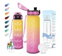 Motswedi Botella Agua, 1000/1500ml sin BPA, Reutilizable, Cantimplora, con Marcador de Tiempo, Botella Agua Gimnasio, Botella para Niños, Deporte, Running, Gimnasio, Bicicleta