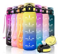 Motswedi Botella Agua, 1000ml con Pajita, Cantimplora, a Prueba de Fugas, Botella Agua Gimnasio, Sin BPA, con Marca de Tiempo, para Gym, Bicicleta, Yoga, Oficina, Amarillo & Rey