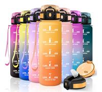 Motswedi Botella Agua, 1000ml con Pajita, Cantimplora, a Prueba de Fugas, Botella Agua Gimnasio, Sin BPA, con Marca de Tiempo, para Gym, Bicicleta, Yoga, Oficina, Amarillo & Naranja