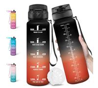 Motswedi Botella Agua, 1000ML Libre de BPA, Cantimplora Plastico, Diseño de Cerradura a Prueba de Fugas, Botella de Agua Gimnasio, Con Marca de Tiempo, Para Oficina, Estadio, Cocina - Negro&rojo