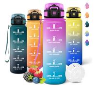 Motswedi Botella Agua 1000ml, Sin BPA y Antifugas con Cierre Seguro, Botella de Agua Deportiva, Con Marca de Incentivo de Tiempo, Ideal para Gym, Oficina y Senderismo - Rosa&Cian