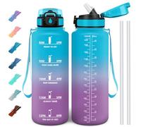 Motswedi Botella Agua 1500 ml, Botella Agua Gimnasio sin BPA con Marcador de Tiempo, Plastico Botella de Agua Deportiva Motivacional, con Pajita Azul & Violeta