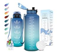 Motswedi Botella Agua, 1500 ml sin BPA, Botella de Agua, Reutilizable, Cantimplora, con Marcador de Tiempo, Botella Agua Gimnasio, Botella para Niños, Deporte, Running, Gimnasio, Bicicleta, Azul Verde