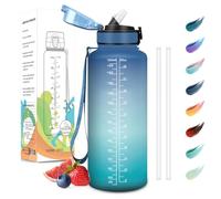 Motswedi Botella Agua 1500ml, Sin BPA, Botella Agua con Pajita, Reutilizable, Botella Agua Gimnasio, a Prueba de Fugas, Botella de Agua, Cantimplora para Gym, Yoga, Oficina, Escuela, Azul Verde